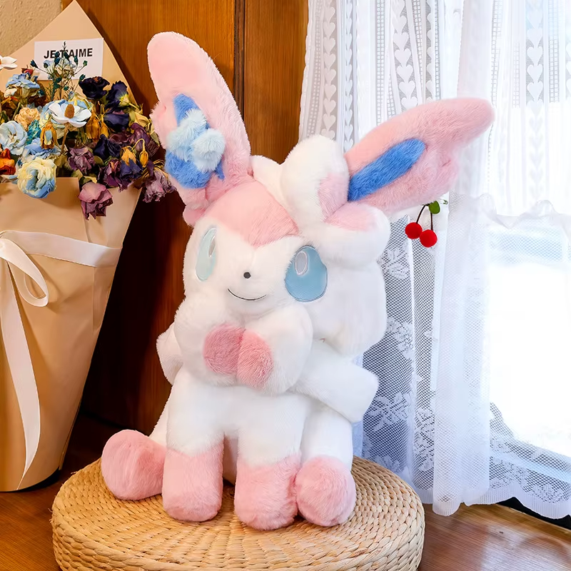 Moorv Sitting Pose Sylveon Plush Toy Huggable Soft Fluffy Stuffed Anime Doll Japanese Style Throw Pillow Sofa Bed Home Decor Gifts 60cm