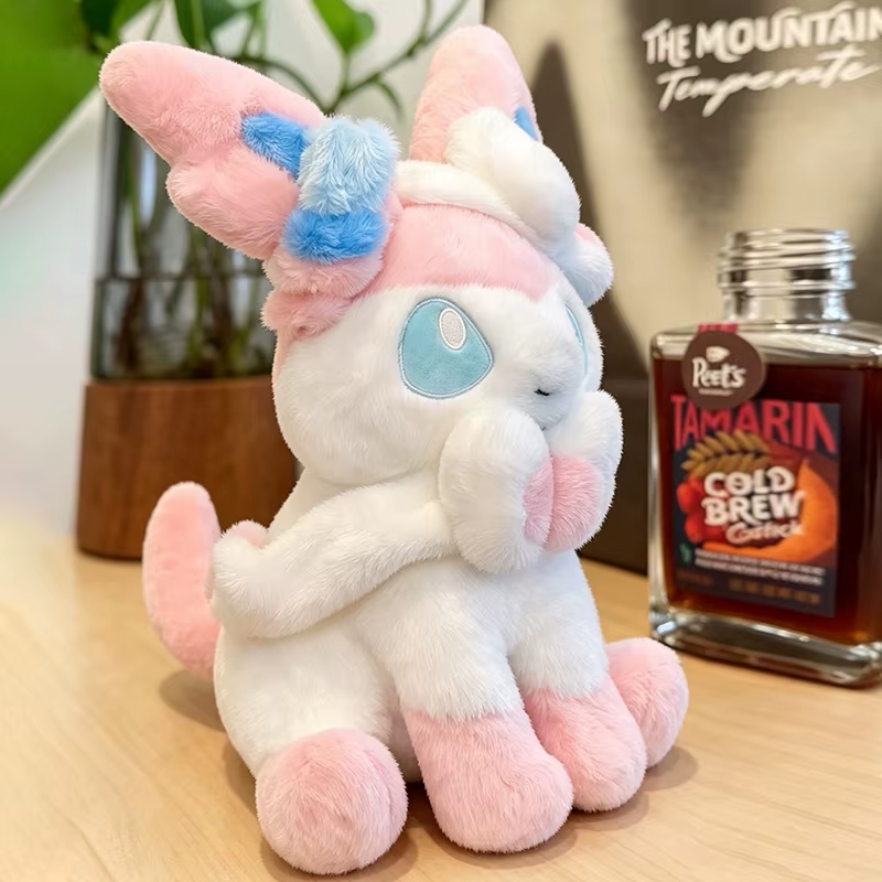 Moorv Sitting Pose Sylveon Plush Toy Huggable Soft Fluffy Stuffed Anime Doll Japanese Style Throw Pillow Sofa Bed Home Decor Gifts 60cm