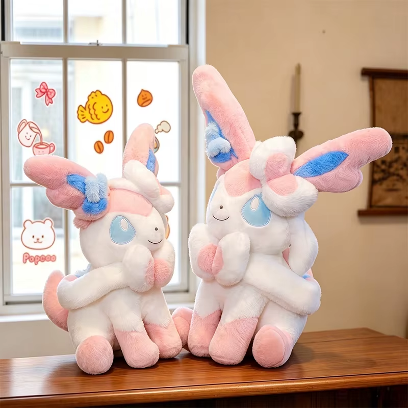 Moorv Sitting Pose Sylveon Plush Toy Huggable Soft Fluffy Stuffed Anime Doll Japanese Style Throw Pillow Sofa Bed Home Decor Gifts 60cm