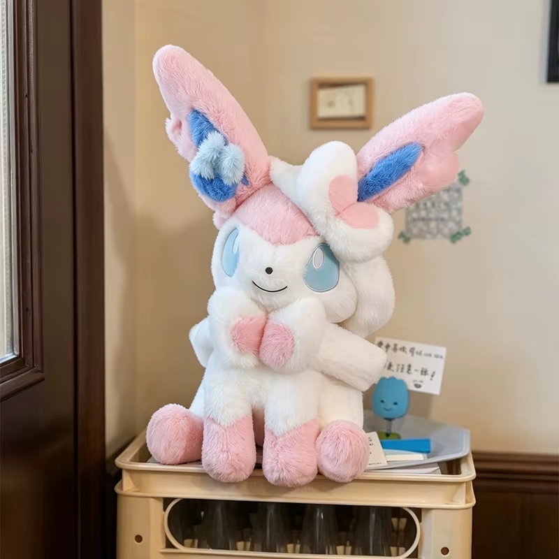 Moorv Sitting Pose Sylveon Plush Toy Huggable Soft Fluffy Stuffed Anime Doll Japanese Style Throw Pillow Sofa Bed Home Decor Gifts 60cm