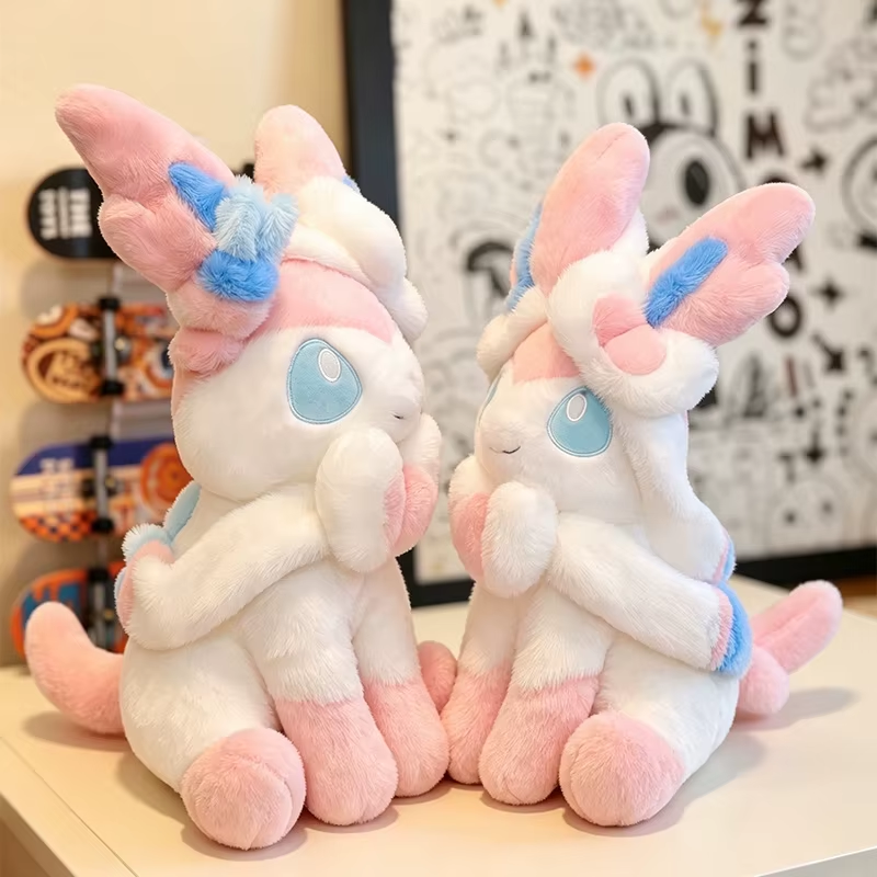 Moorv Sitting Pose Sylveon Plush Toy Huggable Soft Fluffy Stuffed Anime Doll Japanese Style Throw Pillow Sofa Bed Home Decor Gifts 60cm