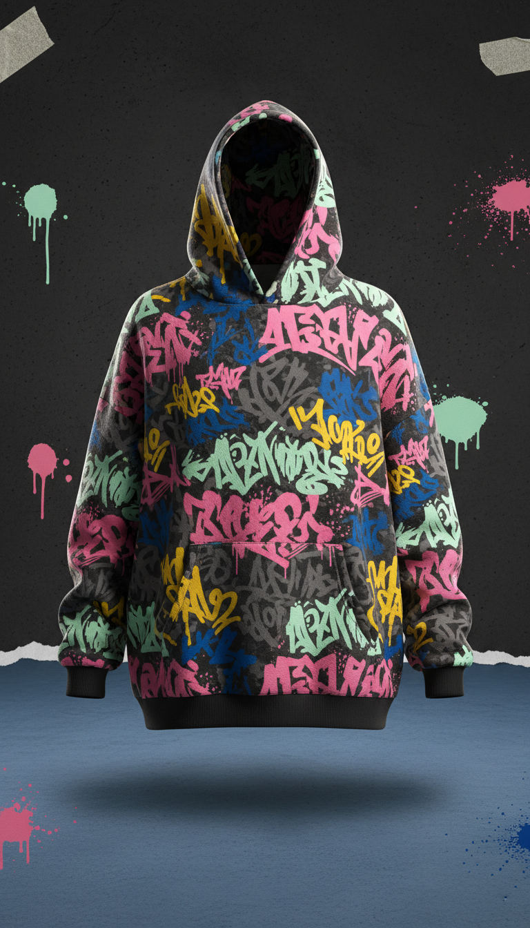 Oversized Graffiti-Print Hoodie
