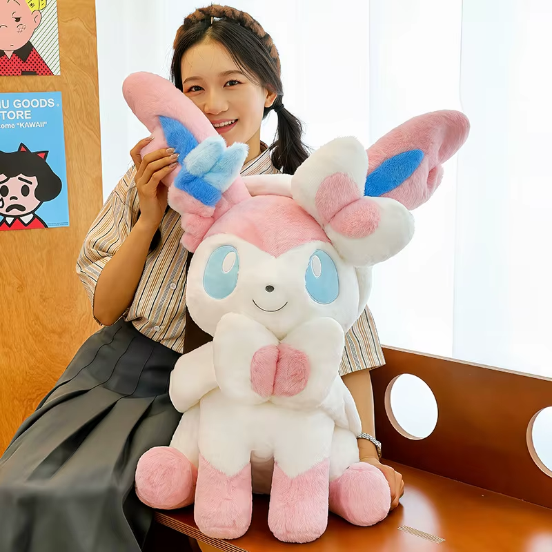 Moorv Sitting Pose Sylveon Plush Toy Huggable Soft Fluffy Stuffed Anime Doll Japanese Style Throw Pillow Sofa Bed Home Decor Gifts 60cm