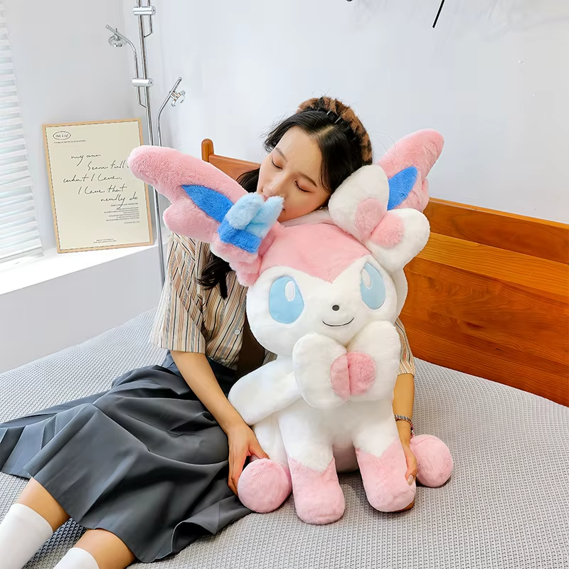 Moorv Sitting Pose Sylveon Plush Toy Huggable Soft Fluffy Stuffed Anime Doll Japanese Style Throw Pillow Sofa Bed Home Decor Gifts 60cm