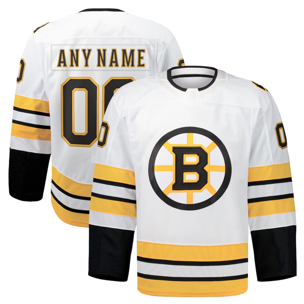 Moorv Custom B.Bruins White Away Authentic Pro Stitched Jerseys