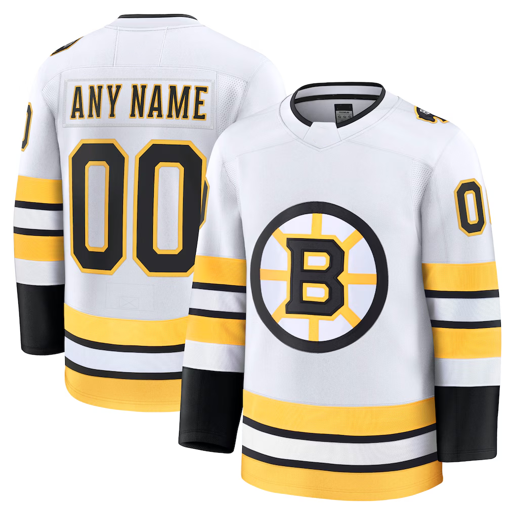 Moorv Custom B.Bruins White Away Premium Stitched Jerseys