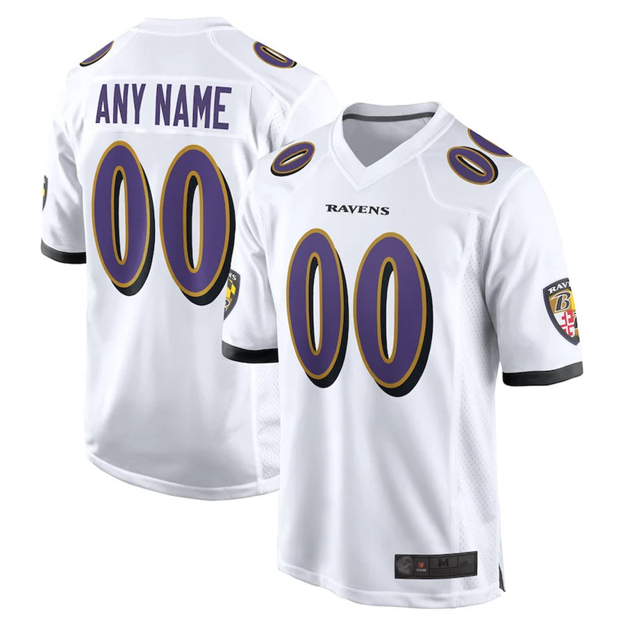 Pkot Custom B.Ravens White Home Game Stitched Jerseys