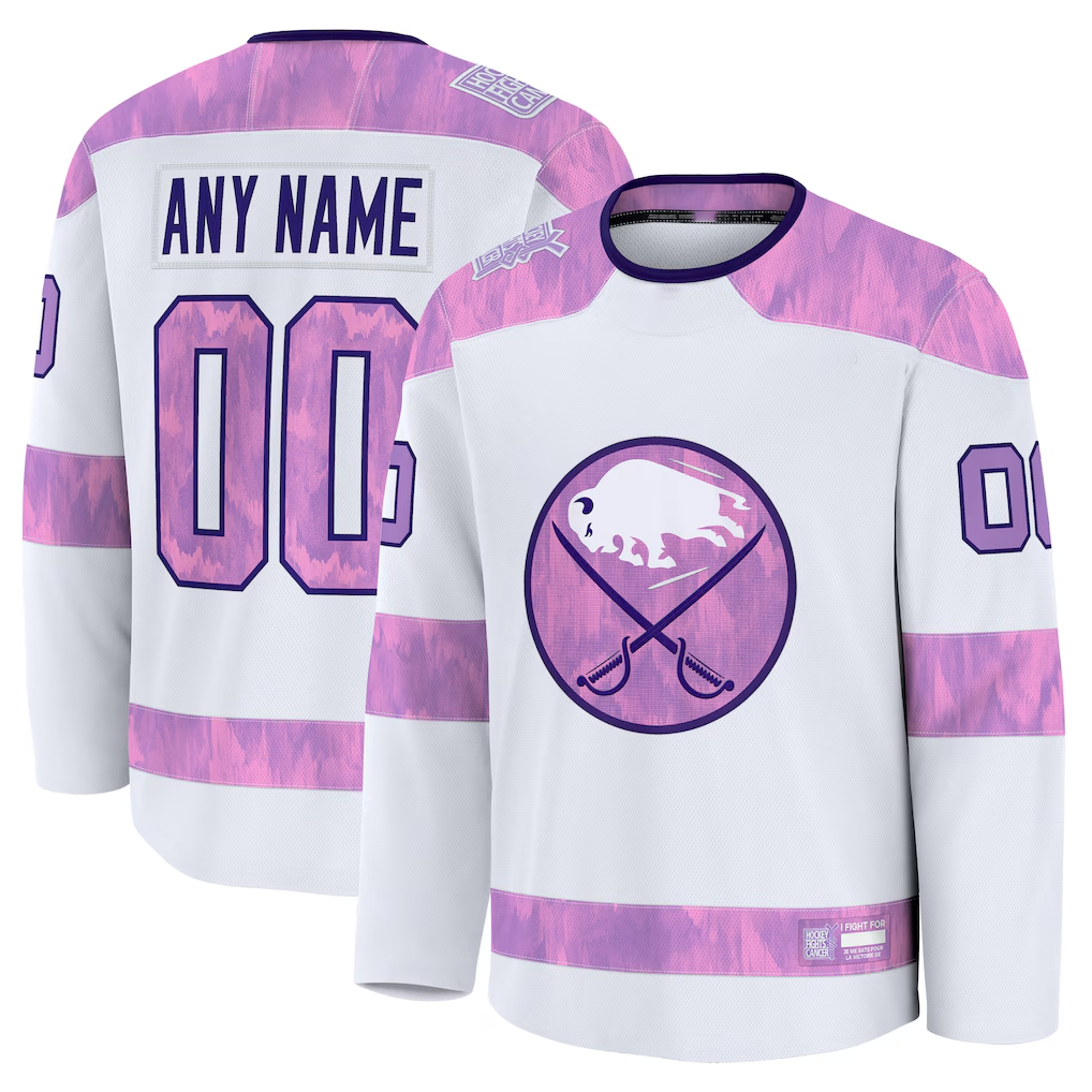 Moorv Custom B.Sabres White 2024 Hockey Fights Cancer Practice Stitched Jerseys