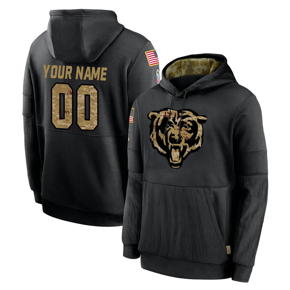 Moorv Custom C.Bears Black Salute to Service Pullover Hoodies Limited Any Name & Numbers Stitched Jerseys