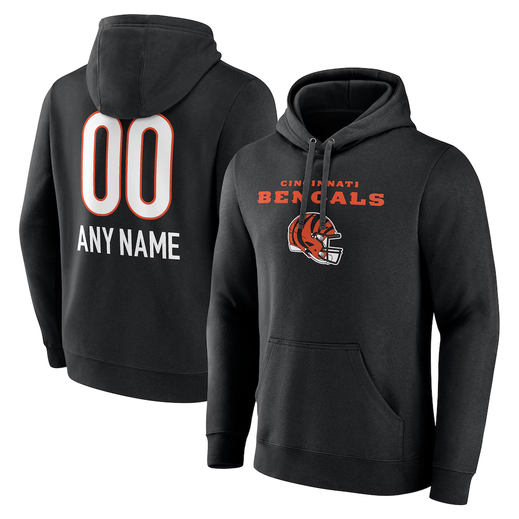 Pkot Custom C.Bengals Black Personalized Name & Number Team Wordmark Pullover Hoodie Stitched Jerseys