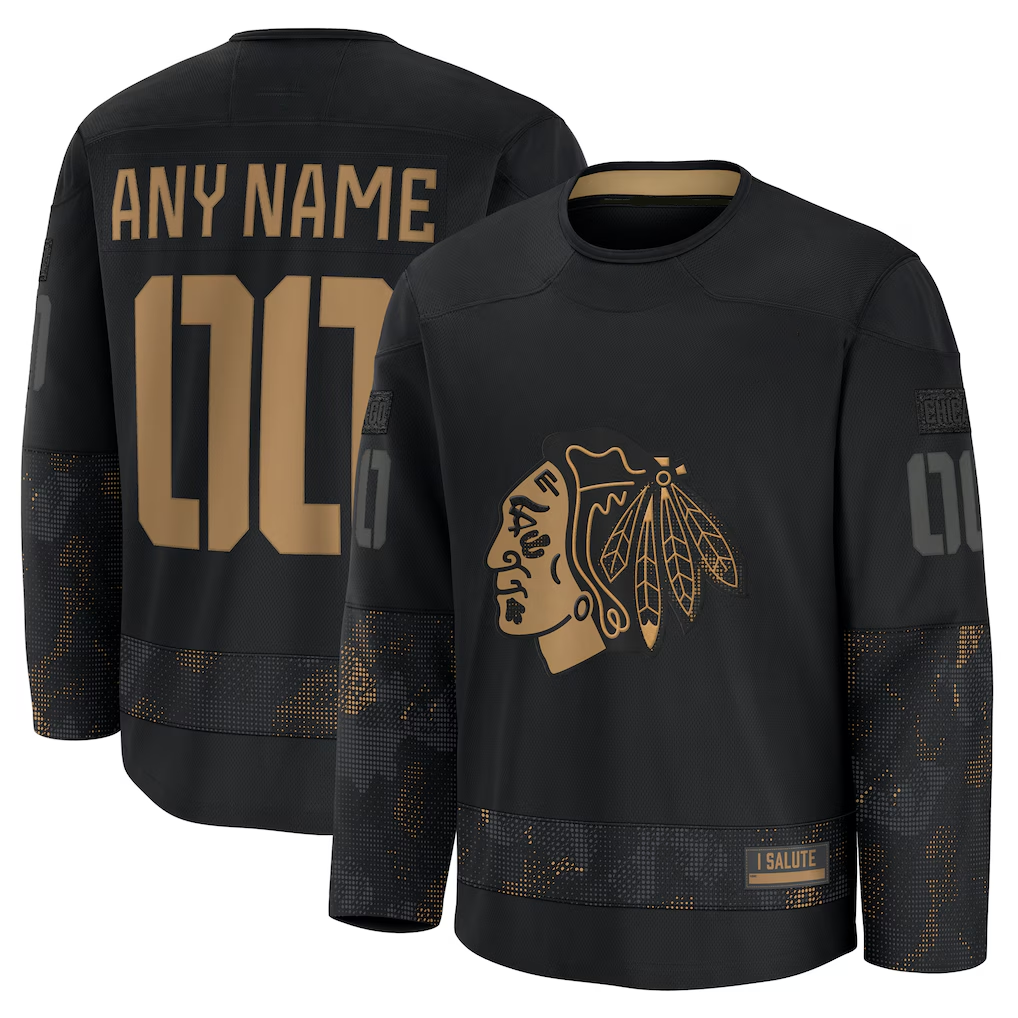 Moorv Custom C.Blackhawks Black 2024 Military Appreciation Practice Jerseys