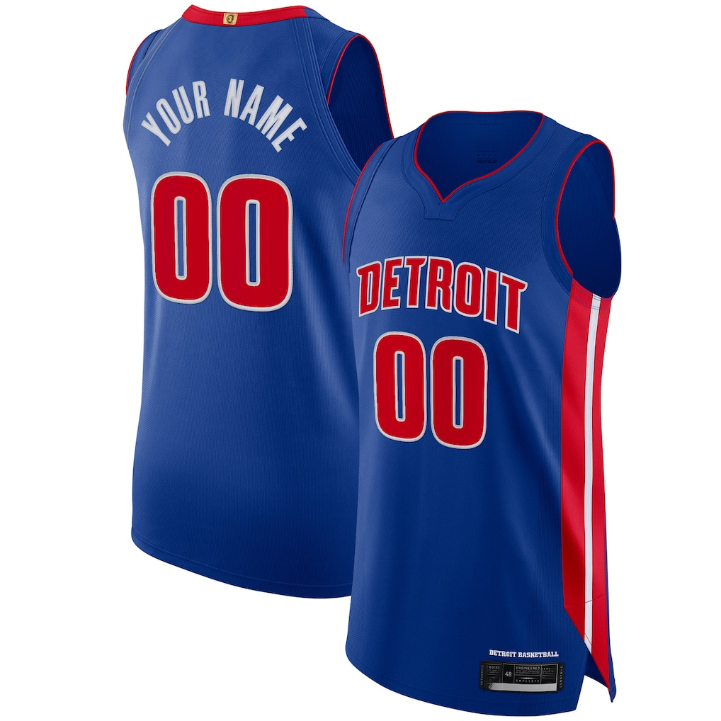Moorv Custom D.Pistons Blue Authentic Jerseys - Icon Edition