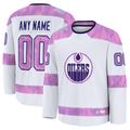 Moorv Custom E.Oilers White 2024 Hockey Fights Cancer Practice Jerseys