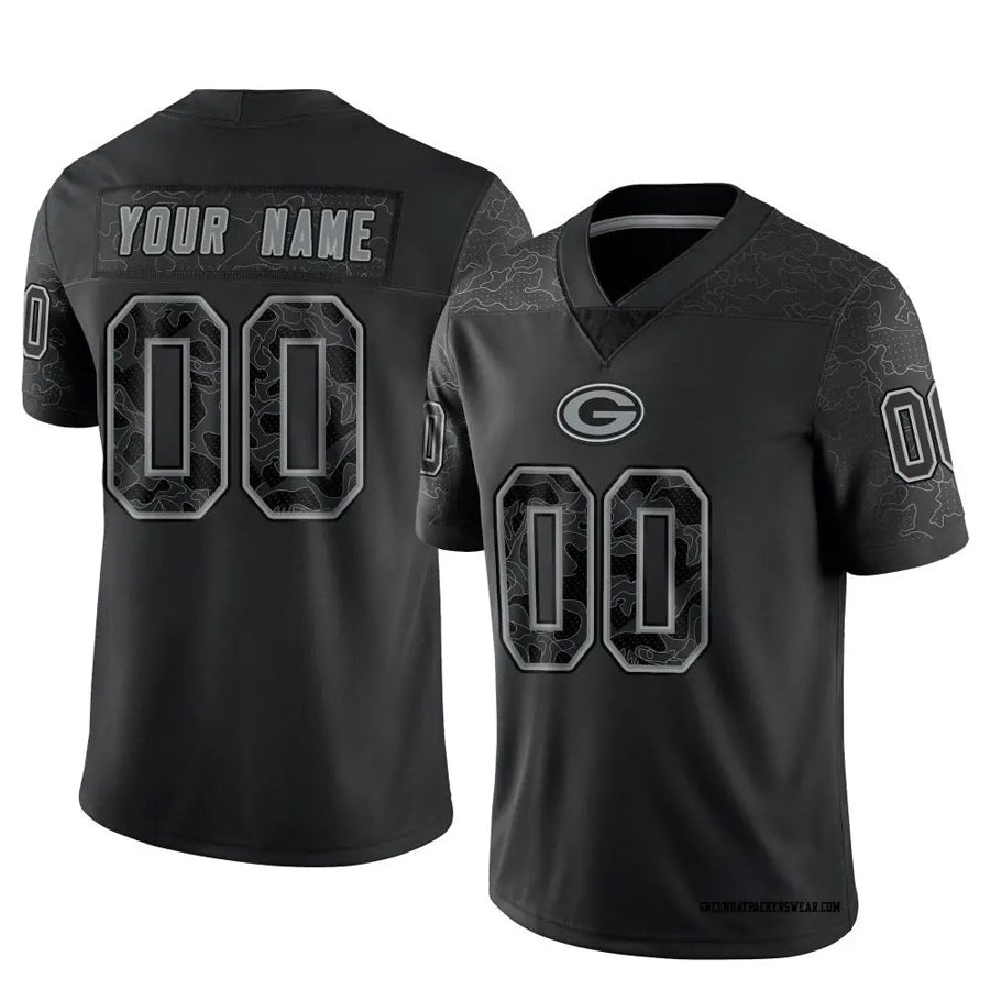 Moorv Custom GB.Packers Black REFLECTIVE Limited Stitched Jerseys