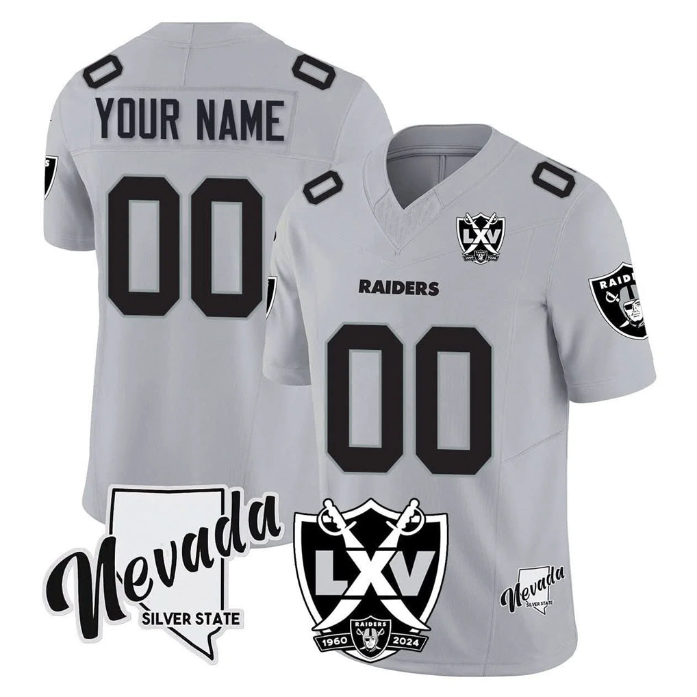 Moorv Custom LV.Raiders Gray 65th Anniversary Vapor Limited Home Game Any Name & Numbers Stitched Jerseys