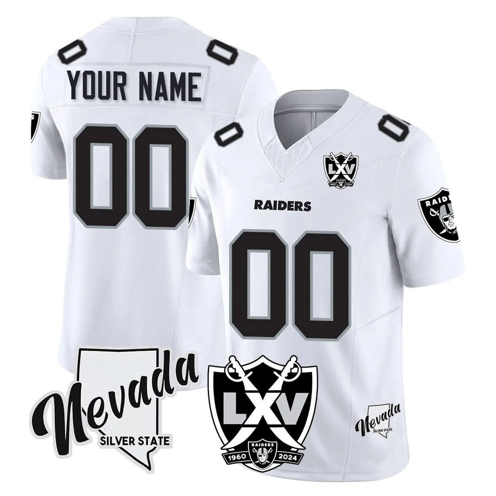 Moorv Custom LV.Raiders White 65th Anniversary Vapor Limited Home Game Any Name & Numbers Stitched Jerseys