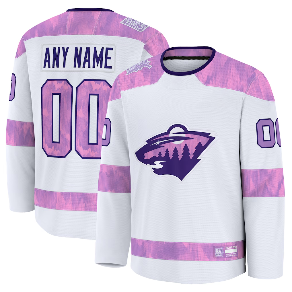 Moorv Custom M.Wild White 2024 Hockey Fights Cancer Practice Jerseys