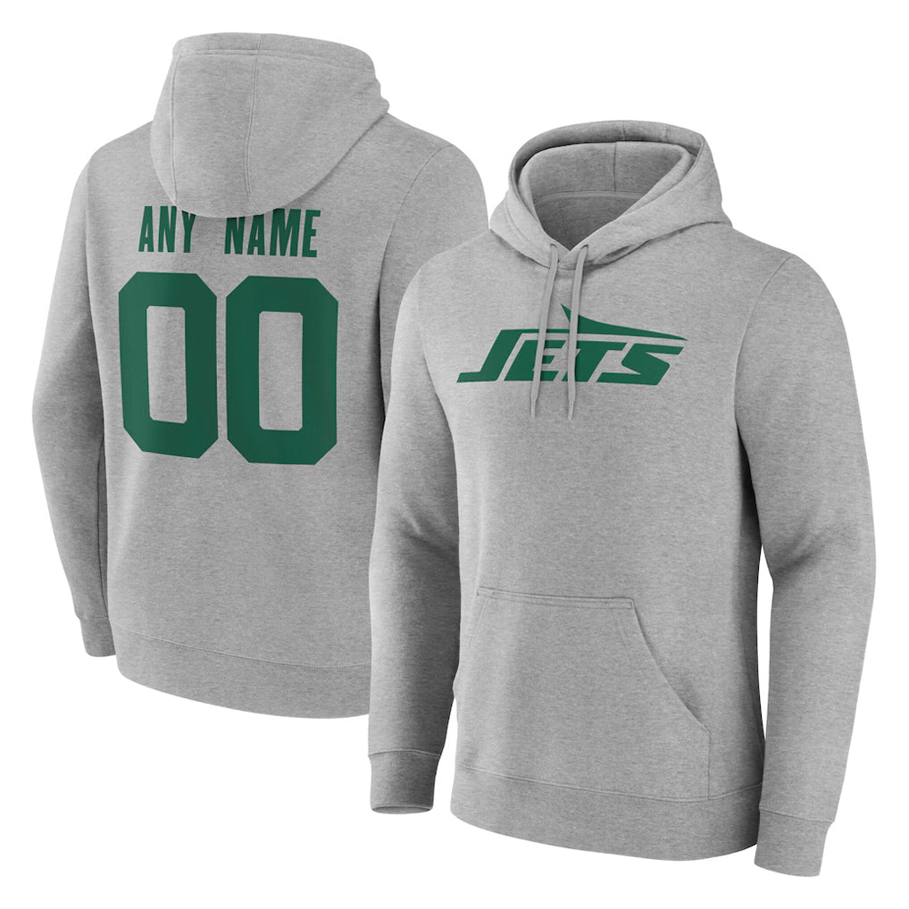 Moorv Custom NY.Jets Gray LOGO Pullover Hoodies Limited Game Any Name & Numbers Stitched Jerseys