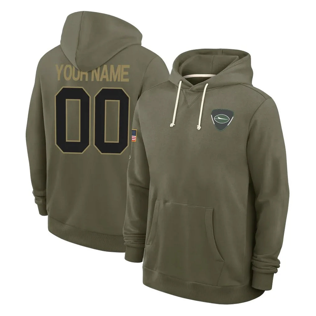 Moorv Custom NY.Jets Olive Salute to Service Pullover Hoodies Limited Any Name & Numbers Stitched Jerseys
