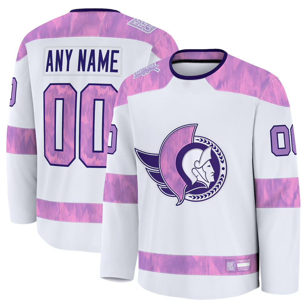 Moorv Custom O.Senators White 2024 Hockey Fights Cancer Practice Jerseys