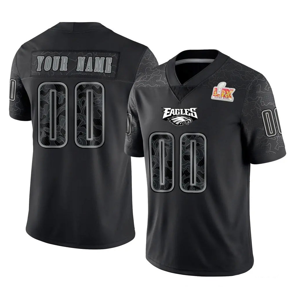 Moorv Custom P.Eagles Black Fashion Super Bowl LIX Home Game Any Name & Numbers Stitched Jerseys
