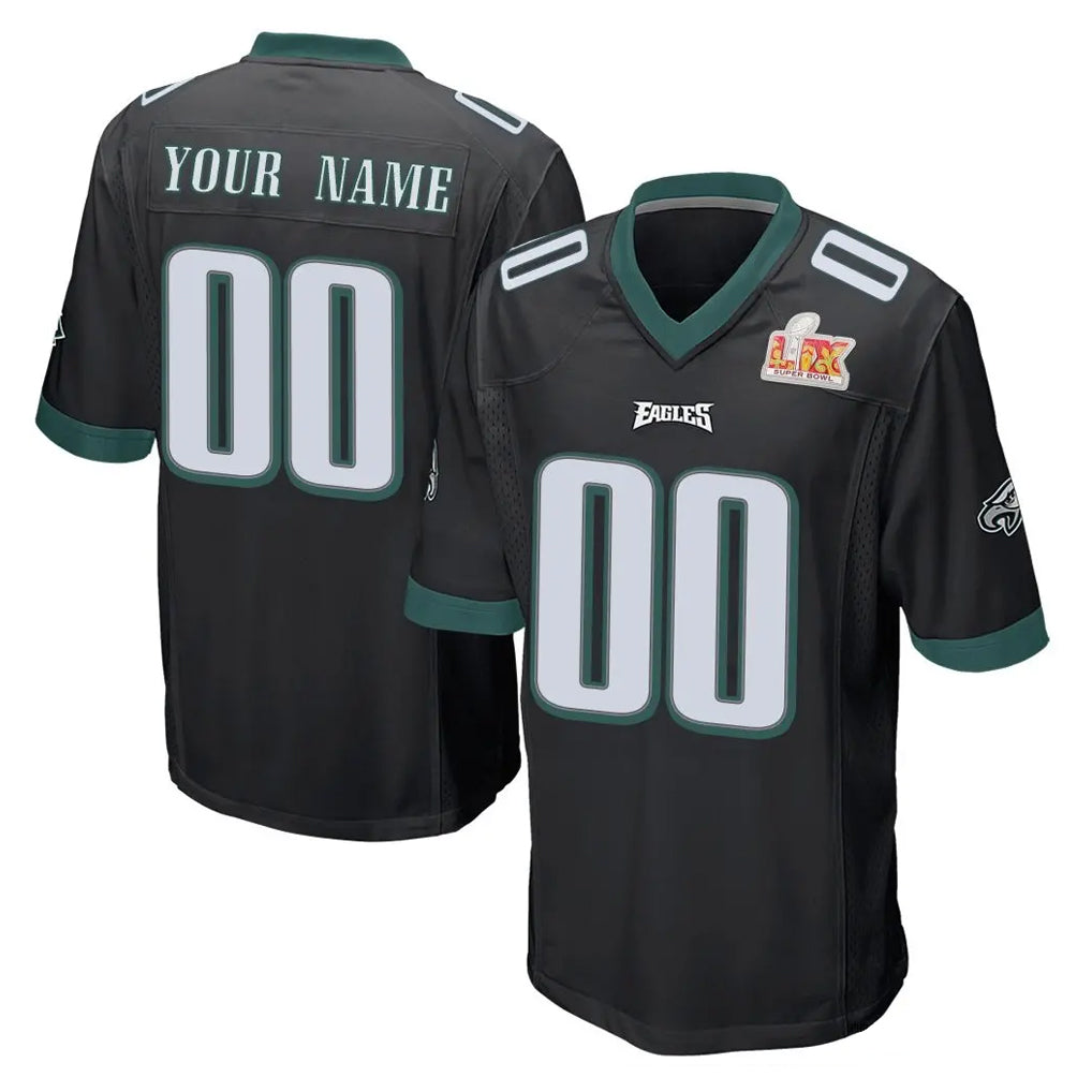 Moorv Custom P.Eagles Black Super Bowl LIX Home Game Any Name & Numbers Stitched Jerseys