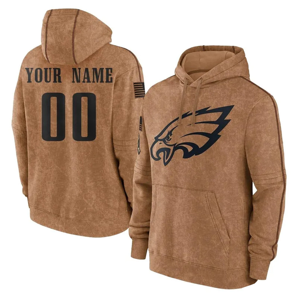 Moorv Custom P.Eagles Brown Salute to Service Pullover Hoodies Limited Game Any Name & Numbers Stitched Jerseys