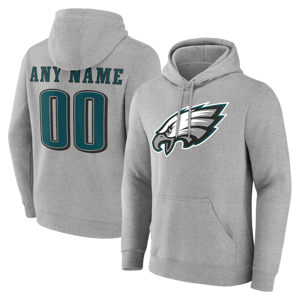Moorv Custom P.Eagles Gray LOGO Pullover Hoodies Home Game Any Name & Numbers Stitched Jerseys