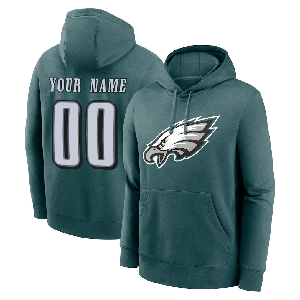 Moorv Custom P.Eagles Midnight Green Performance Pullover Hoodies Home Game Any Name & Numbers Stitched Jerseys