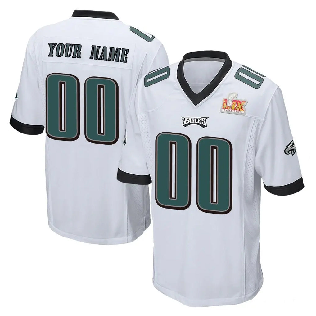Moorv Custom P.Eagles White Super Bowl LIX Home Game Any Name & Numbers Stitched Jerseys