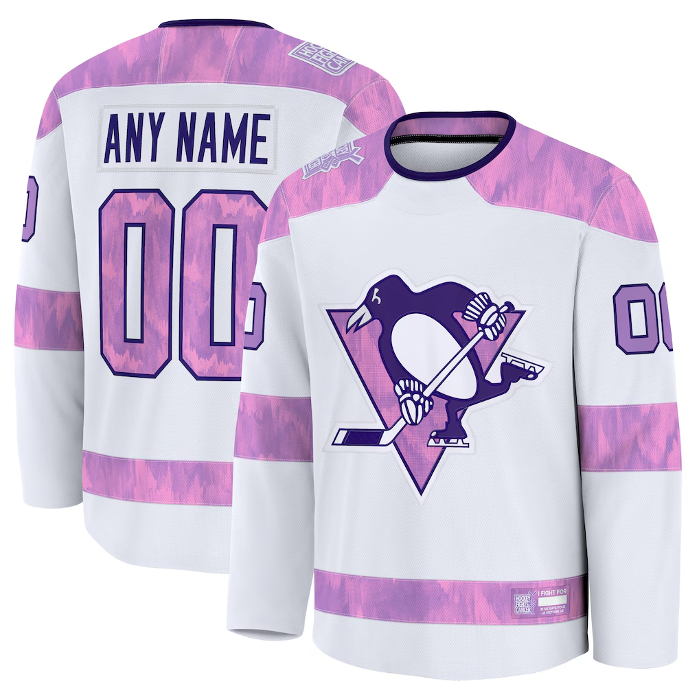 Moorv Custom P.Penguins White 2024 Hockey Fights Cancer Jerseys