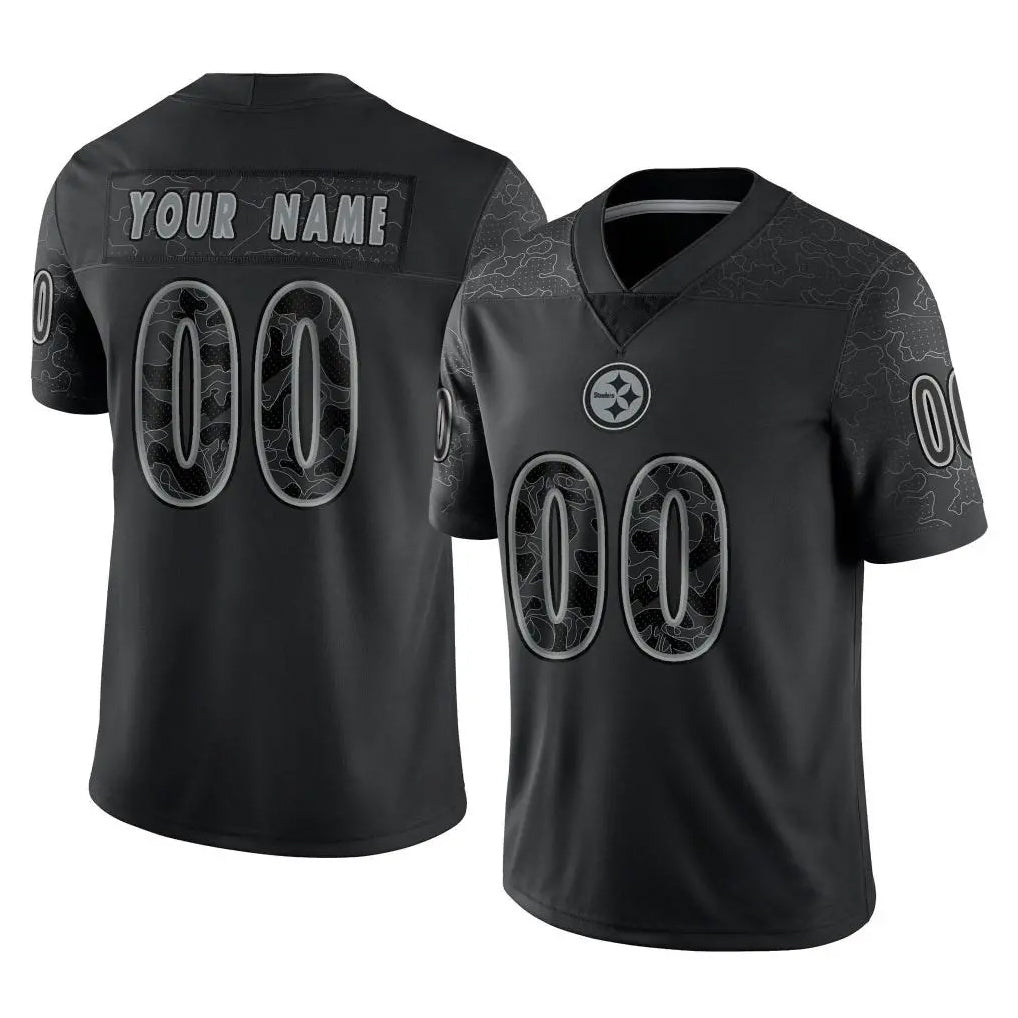 Moorv Custom P.Steelers Black Reflective Limited Home Game Any Name & Numbers Stitched Jerseys