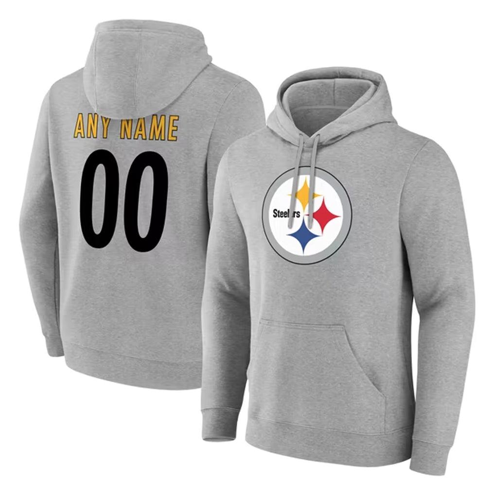 Moorv Custom P.Steelers Gray LOGO Pullover Hoodies Limited Any Name & Numbers Stitched Jerseys