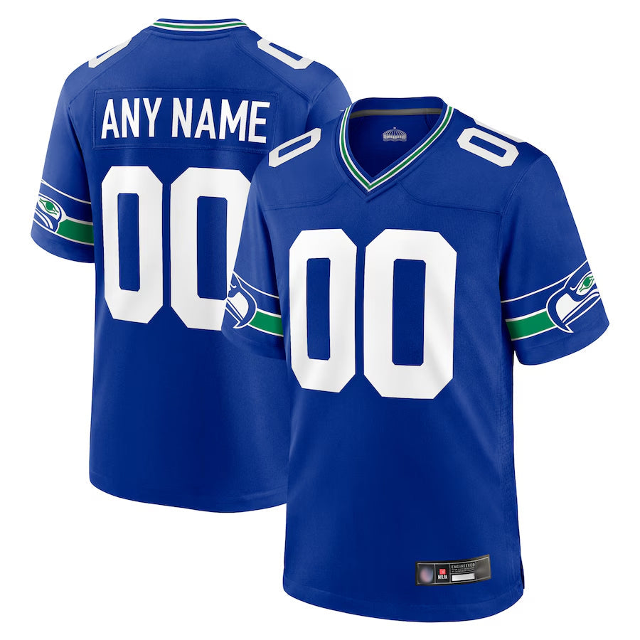 Moorv Custom S.Seahawks Royal Throwback Game Stitched Jerseys