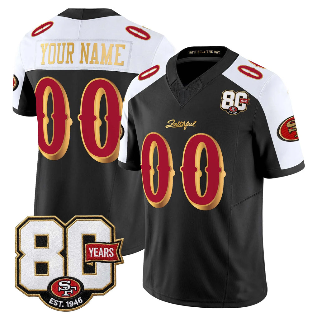 Moorv Custom SF.49ers Black-White Limited 80th Rivalries Collection Home Game Any Name & Numbers Stitched Jerseys