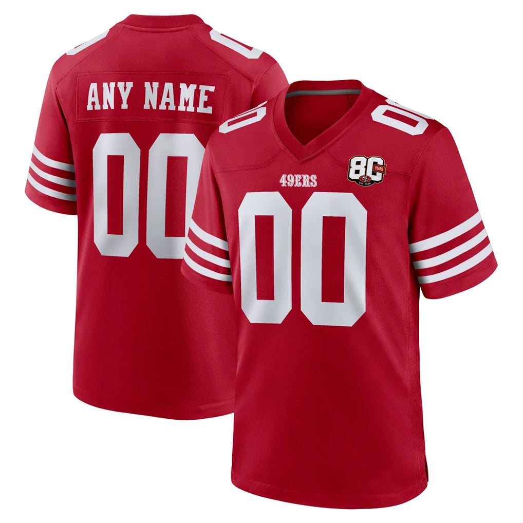 Moorv Custom SF.49ers Red 80th Game Home Any Name & Numbers Stitched Jerseys