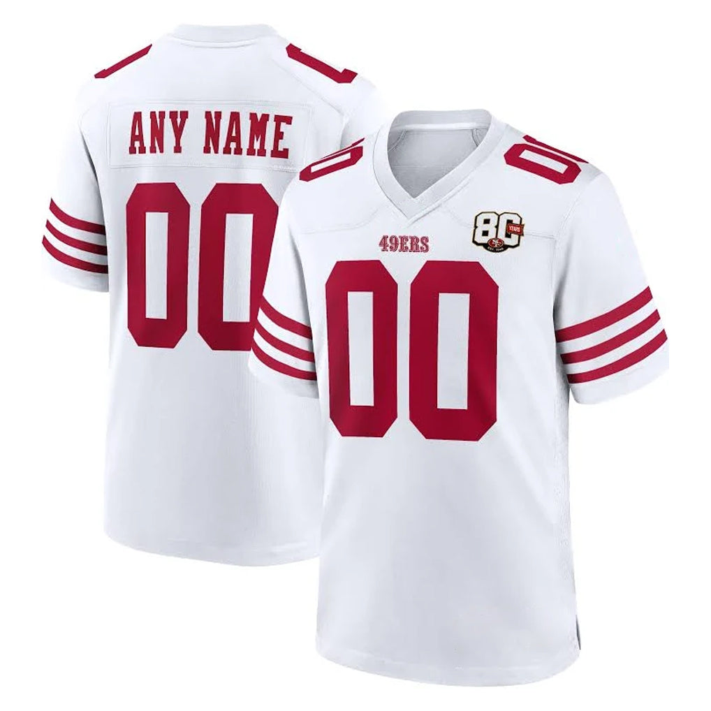 Moorv Custom SF.49ers White 80th Game Home Any Name & Numbers Stitched Jerseys
