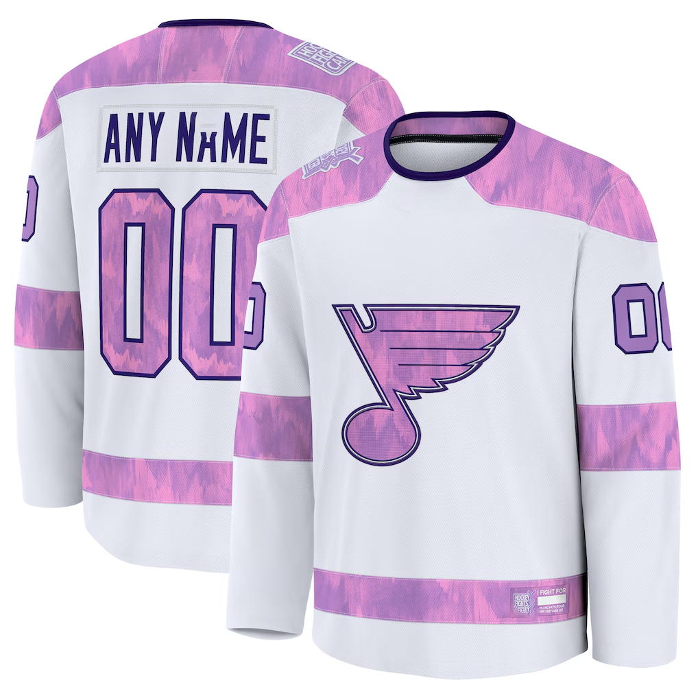 Moorv Custom SL.Blues White 2024 Hockey Fights Cancer Practice Jerseys