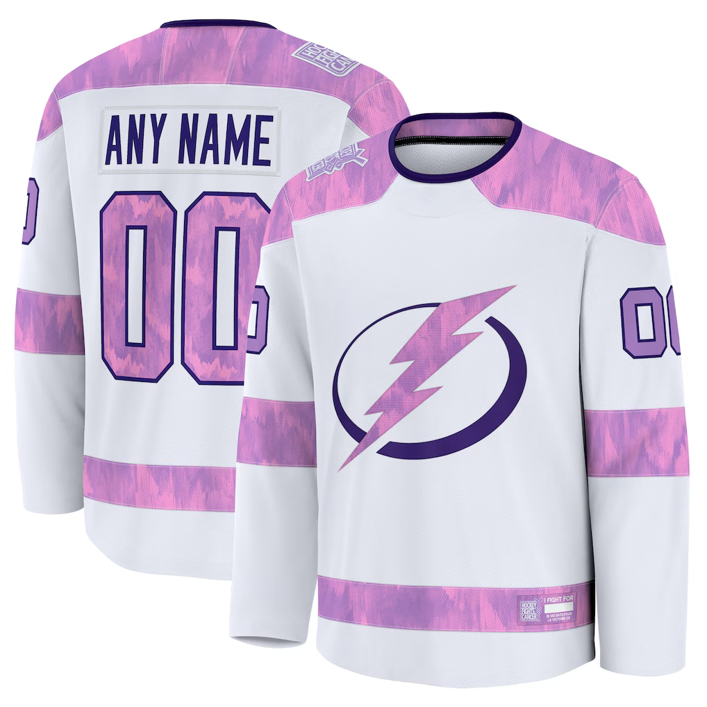 Moorv Custom TB.Lightning White 2024 Hockey Fights Cancer Practice Jerseys