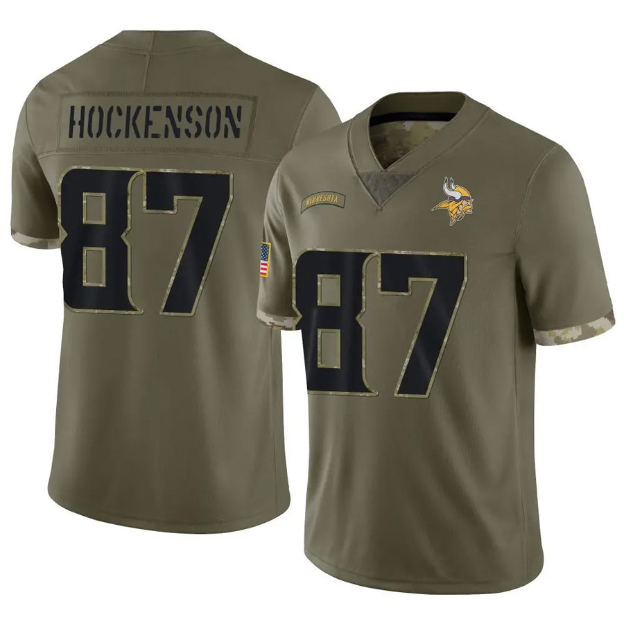 Moorv MN.Vikings #87 T.J. Hockenson Player Salute To Service Limited Olive Stitched Jerseys